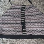 Athleta  gray striped cutout high neck swim top Photo 3