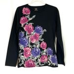 Jones New York Sport | Black Floral Graphic Long Sleeve Tee Shirt Women L Petite Size undefined Photo 0