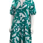 Chico's Tiered Dress Puff Sleeve V-Neck Green White Leaf Print Summer Casual Cute size 8 Photo 5