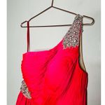Ashley Lauren  Hot Pink Pleated Crystal Pearl Beaded One Shoulder Gown Size 8 Photo 11