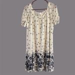 Siren Lily White and Navy Floral BoHo peasant style Tunic Top Tie Sleeve Size XL Photo 2