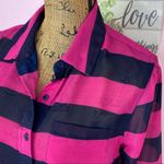 Banana Republic  Sheer Rugby Stripe Button Front Shirt Small Pink Black Photo 7