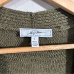 Libby Edelman Olive Green Cardigan Large Varsity Patches Heart Lips Cozy Knit Photo 4