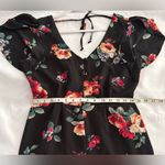 Trixxi Black Floral Jumpsuit Women’s Size Medium Short Flutter Sleeves Photo 9