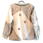 Indigo Moon Vintage Button Front Patchwork Sequin Shirt Jacket Beige Tan Large Photo 3