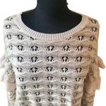 Blu Pepper  Sweater Crew Neck Open Knit Ruffle Beige Pink, Size Medium Photo 1
