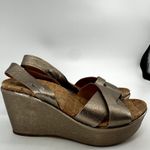 Kork-Ease Ava 2.0 Wedge High Heel Ankle Strap Metallic Leather Soft Gold Gray 7M Photo 2