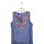 Talbots Embroidered Linen Cotton Chambray Shift Dress Size 2 Floral Embroidered Photo 3