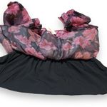 Boutique Empire Waist Babydoll Pink & Black Foral Crop Top Women’s XL Smocked Photo 8