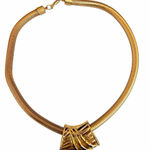 Gold Tone Herringbone Snake Chain Necklace w/ Sculptural Slide Pendant Photo 0