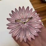 Large Vintage Statement Enameled Metal Flower Brooch Pin Pink Enamel Photo 5