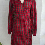 Old Navy  Red Plaid Wrap Holiday Dress Size Medium Tall Photo 0