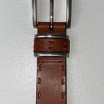 Brown Leather Belt with Silver Brass Buckle Embroidered Stitched edging 32 Photo 0