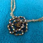 Stone Double Strand Floral Statement Necklace Flower Green Gunmetal Bright Heavy Photo 1