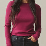 American Giant Womens Long Sleeve Ribbed Knit Crew Neck T Shirt Burgundy Size M Red Size M Photo 0