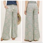 Elevenses Anthropologie  NWT Mint Green Patterned Hawthorn Flowy Wide Leg Pants Photo 1
