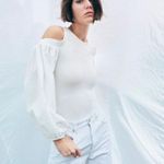 ZARA Ribbed Voluminous Balloon Long Sleeve Cut Out Bodysuit Size S Photo 1