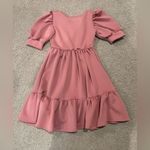 Fashion Old Rose Voluminous Puff Sleeve Tiered Ruffle Hem Boho Dress Pink Photo 6