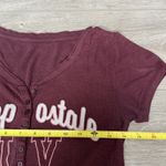 Aeropostale Y2K Women's NY Maroon Short Sleeve Shirt Sz M Ribbed Henley Slim Fit Photo 1
