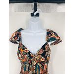 Angie  Womens Floral Smocked Lace Up Back Maxi Dress Small boho bohemian‎ Photo 5