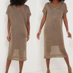Tuckernuck  Bronze Metallic Knit‎ Mesh V Neck Short Sleeve Midi Dress Size Medium Photo 11
