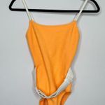 Solid & Striped NWT Nina Belted Textured One Piece Swimsuit in Marigold Photo 3