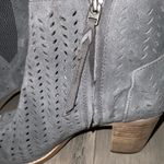 Toms Gray Suede Leather Open Toe Perforated Zip Up 3” Stacked Leather Heels 8.5 Photo 5