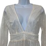 Pretty Little Thing White Lace Deep Plunge Long Sleeve Fit Flare Ruffle Dress Sz 4 Photo 1