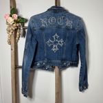 Miss Me Denim Jacket Embellished Rhinestone Cross Rock Cropped Blue Size Large Photo 4
