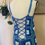 Lulus NWOT Trendsetting Charm Blue Crochet Lace-Up Sleeveless Mini Dress Photo 5