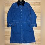 Eddie Bauer women’s Denim Snap Front Dress W/Black Velvet Collar|Size:PETITE 10 Photo 4