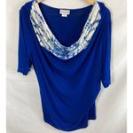 Soft Surroundings  Womens Royal Blue Tie Dye Cowl Neck Ruched Top  PL Photo 1