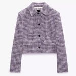 ZARA  FITTED CROPPED TEXTURED BLAZER Weave Tweed Purple/Black/White Size XL NEW Photo 6