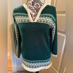 Vintage Green & Cream Acrylic Sweater V Neck Wide Sleeves Size L Fits Like M Size M Photo 2