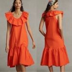 Anthropologie  New w $208 Tags Whit Two Red Orange Off The Shoulder Dress Medium Photo 1