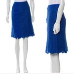 Magaschoni  Royal Blue Lace Silk Panel A-Line Midi Skirt Size 4 Small Photo 6