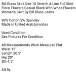 Bill Blass Skirt Size 10 Stretch A-Line Full Skirt Floral Flowers Casual Black With White Flowers Women's Skirt Photo 4