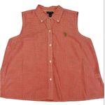 U.S. Polo Assn. women’s szL sleeveless orange&white checked button front blouse EUC Photo 0