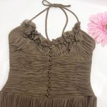 BCBGMAXAZRIA Halter Pleated Embellished Silk Blend Ruffle Dress Photo 2