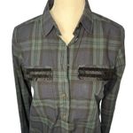 J.Crew  Blue Black Flannel Plaid Beaded Quarter Button Down Shirt 0 / XS Photo 2