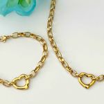 18K Gold Plated Heart chunky Necklace Set Stainless Steel womens Jewelry Photo 6