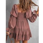 NEW Off The Shoulder V Neck Long Sleeve Ruffle Flowy Mini Dress L Purple Size L Photo 1
