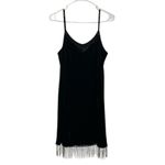 Kontatto Black Fringe Velvet Slip Black Dress(Size Medium) Photo 2