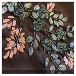 Alex Evenings Y2K navy beaded slip cowl neck floral satin formal Gown small Photo 11