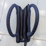 Talbots Vintage 90's Navy Woven Satin Basketweave Top Handle Purse Photo 4