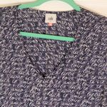 CAbi  Te Amo Love Script Blouse Navy Blue Balloon Bishop Sleeve Style 5336 Size L Photo 2