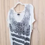 Daytrip Y2K  Womens Beaded Top Size L White Black Short Sleeve Boho Grunge Casual Photo 2