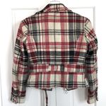 Express Black Red Ivory 90s Vintage Cropped Wool Plaid Moto Jacket Size S Photo 1