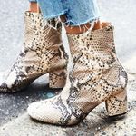Free People  Chunky Leather Snakeskin Ankle Boots Booties Size 7.5 Y2K Block Heel Photo 1