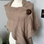 Winter Cotton Knit Shawl‎ Scarf Wrap w/ Large Buttons Taupe Tan 60”x17” Photo 0